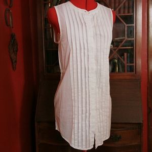 DKNY Jeans White Pleated Button Front Blouse